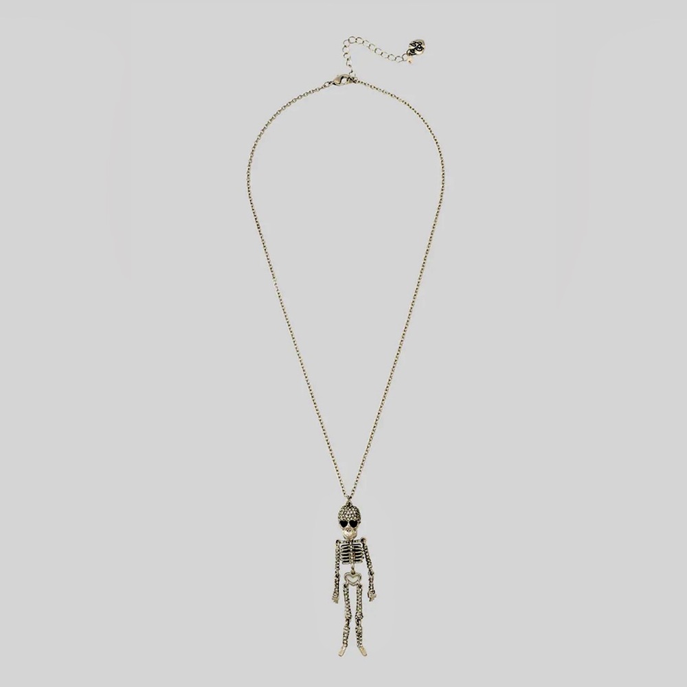 Betsey Johnson SKELETON PENDANT NECKLACE CRYSTAL NWT - Picture 3 of 4